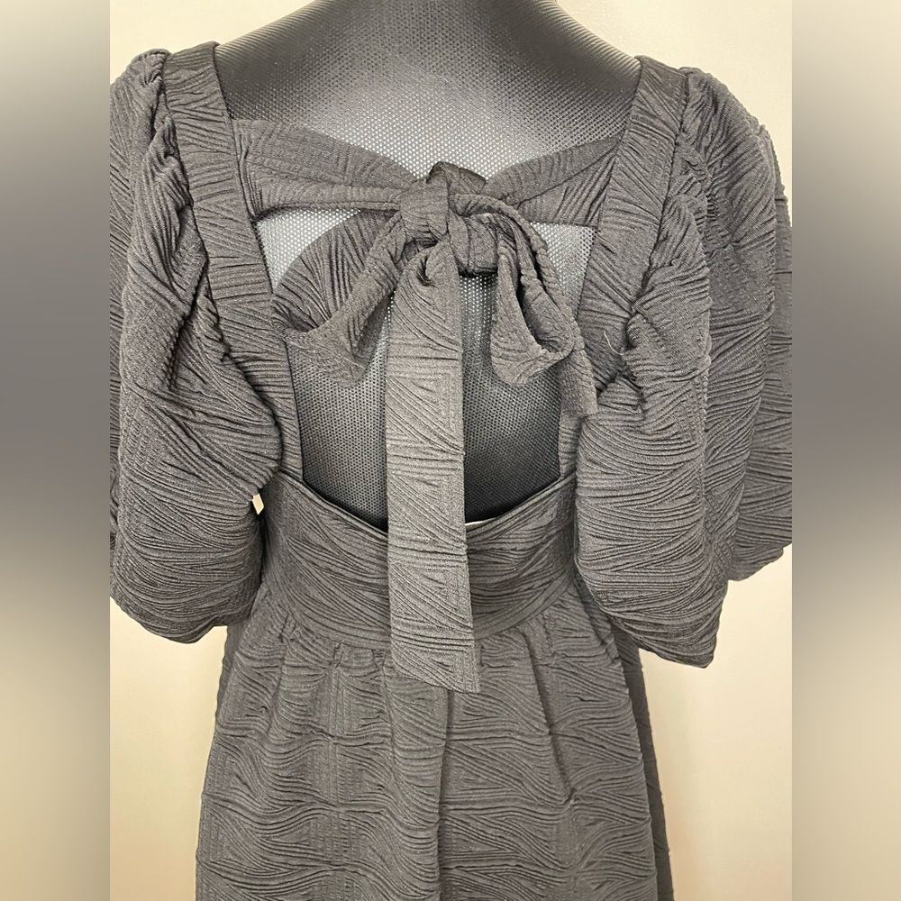Free People Dress Violet Puff Sleeve Mini Baby Doll Textured Black Size Medium - Picture 7 of 12